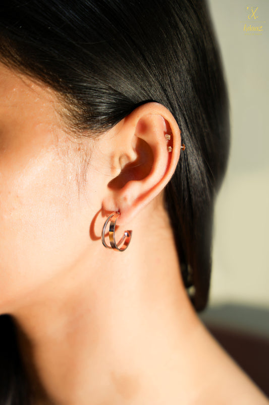 Rose Gold Dual Line Hoop Earring