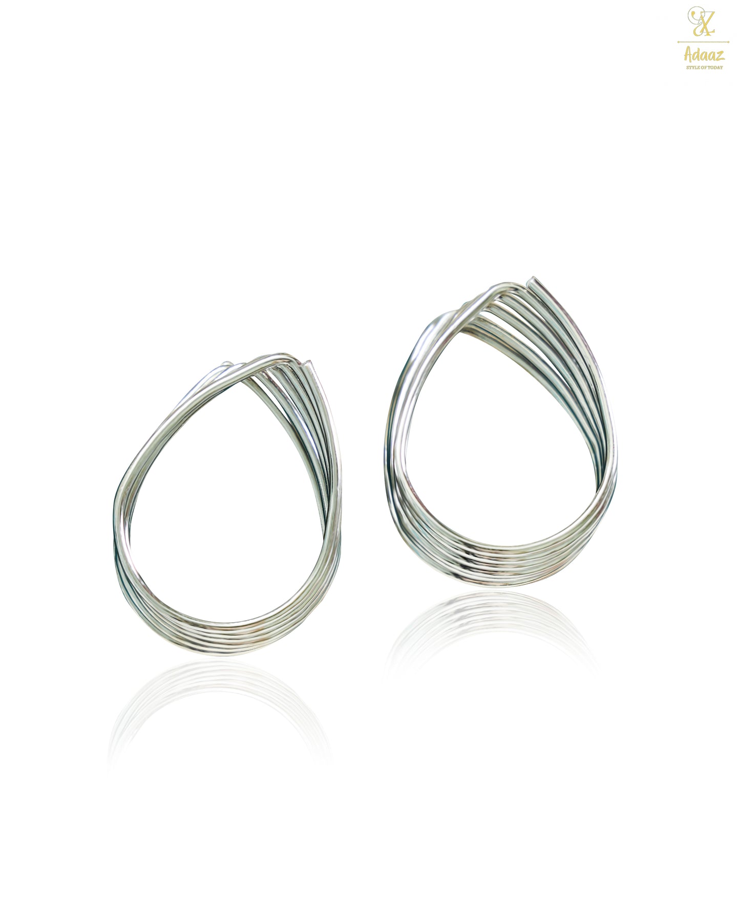 Layered Geometric Drop Stud Earring - Silver