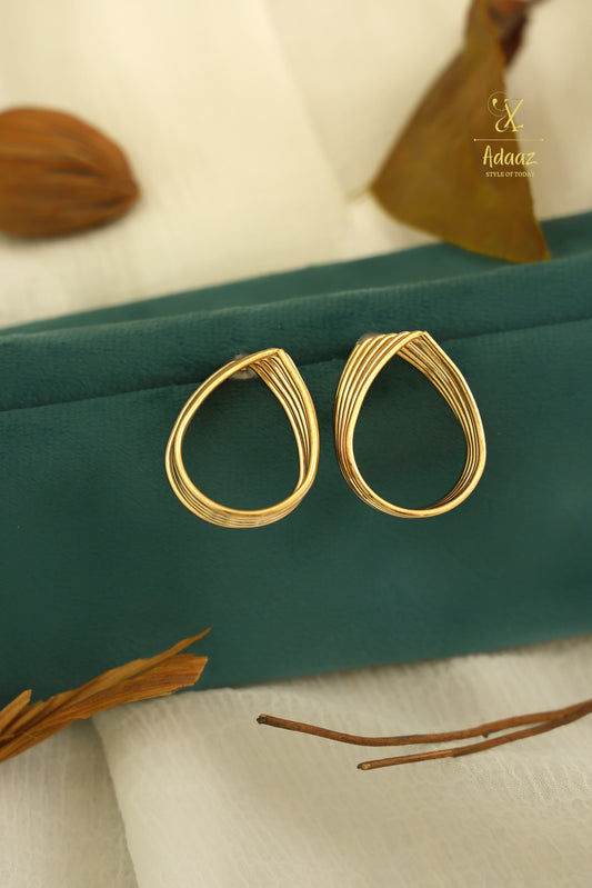 Layered Geometric Drop Stud Earring - Gold