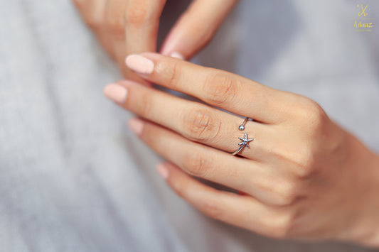 Natural Silver-toned Sea Star Ring