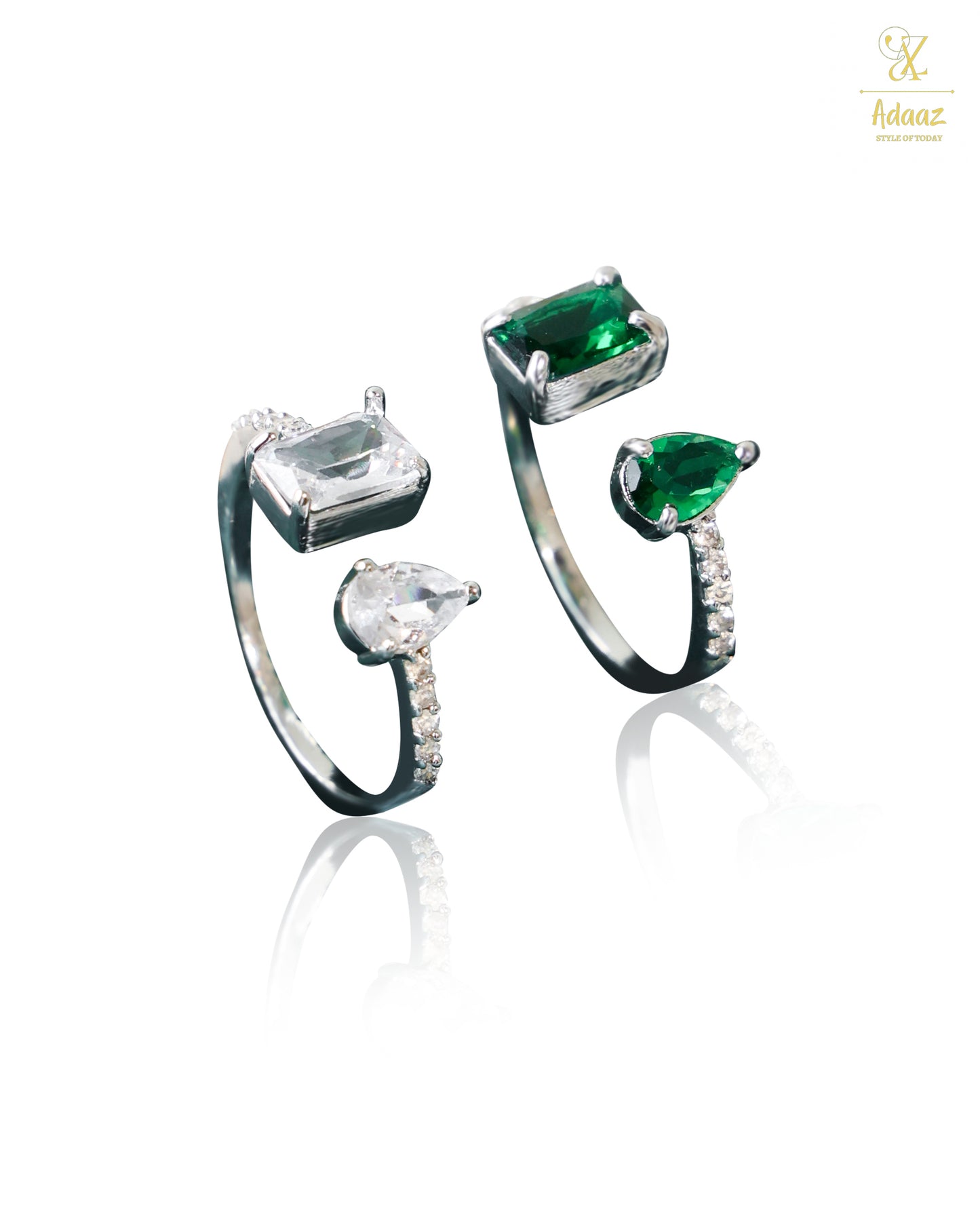 Stylish Emerald Green Pear & Princess cut Ring