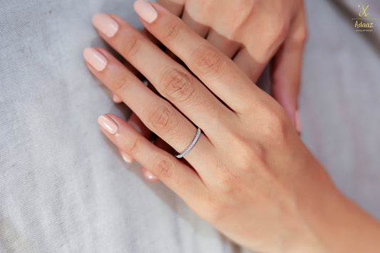 Round Cut Cubic Zirconia Half Eternity Minimalist Band Ring