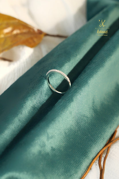 Round Cut Cubic Zirconia Half Eternity Minimalist Band Ring