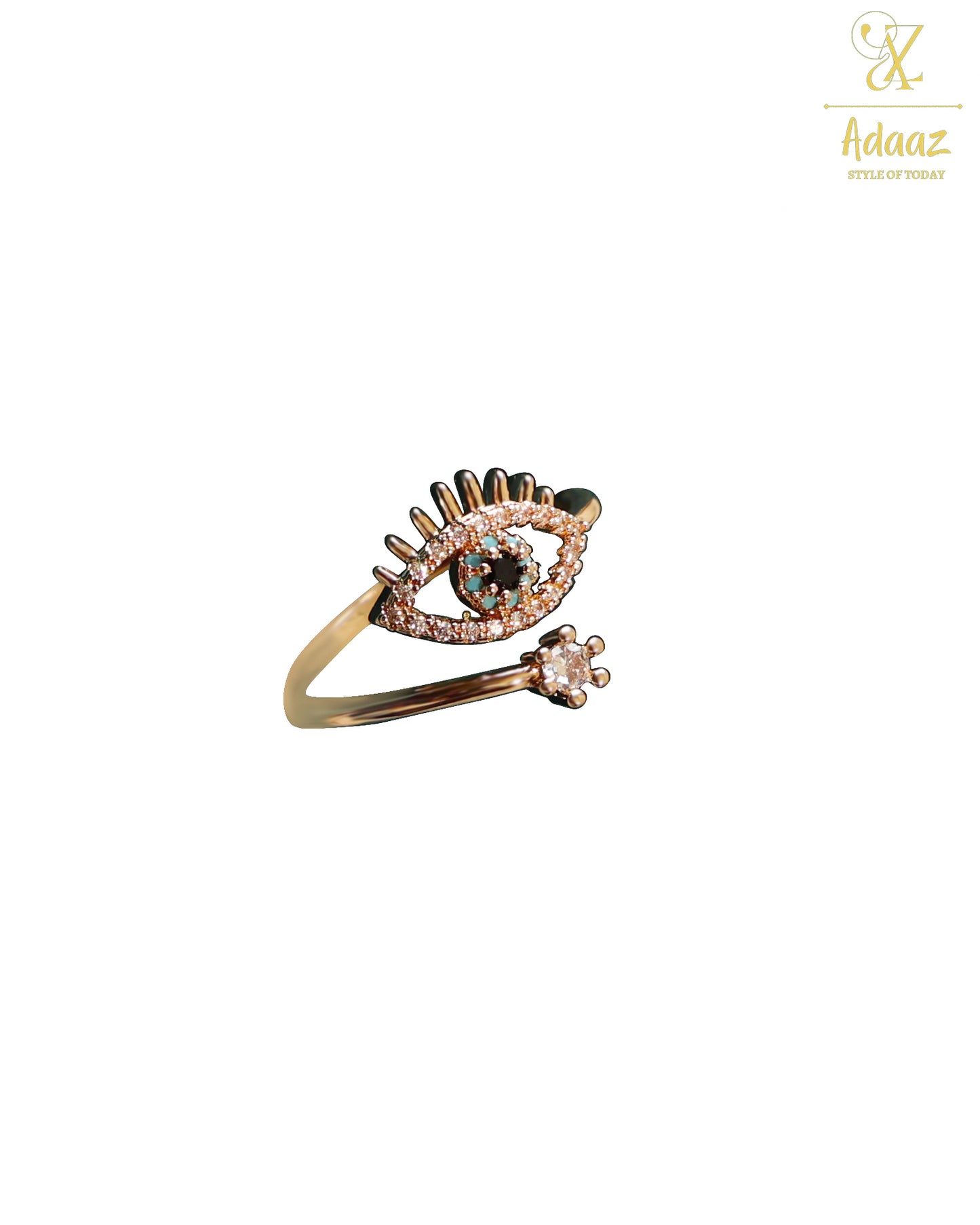 Anti-Tarnish Cubic Zirconia Studded Evil Eye Finger Ring - Gold