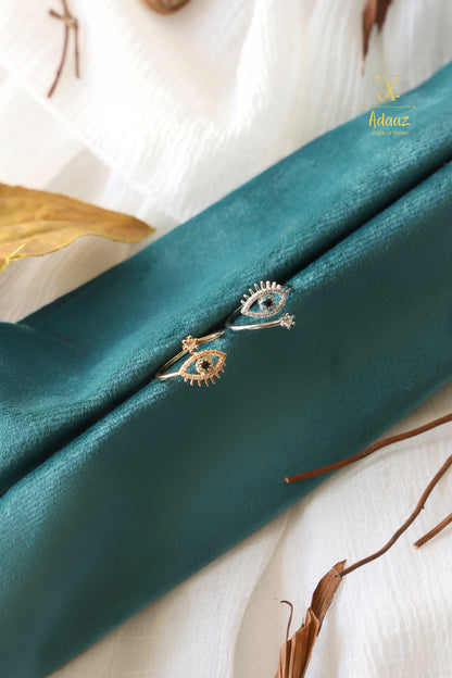 Anti-Tarnish Cubic Zirconia Studded Evil Eye Finger Ring - Gold