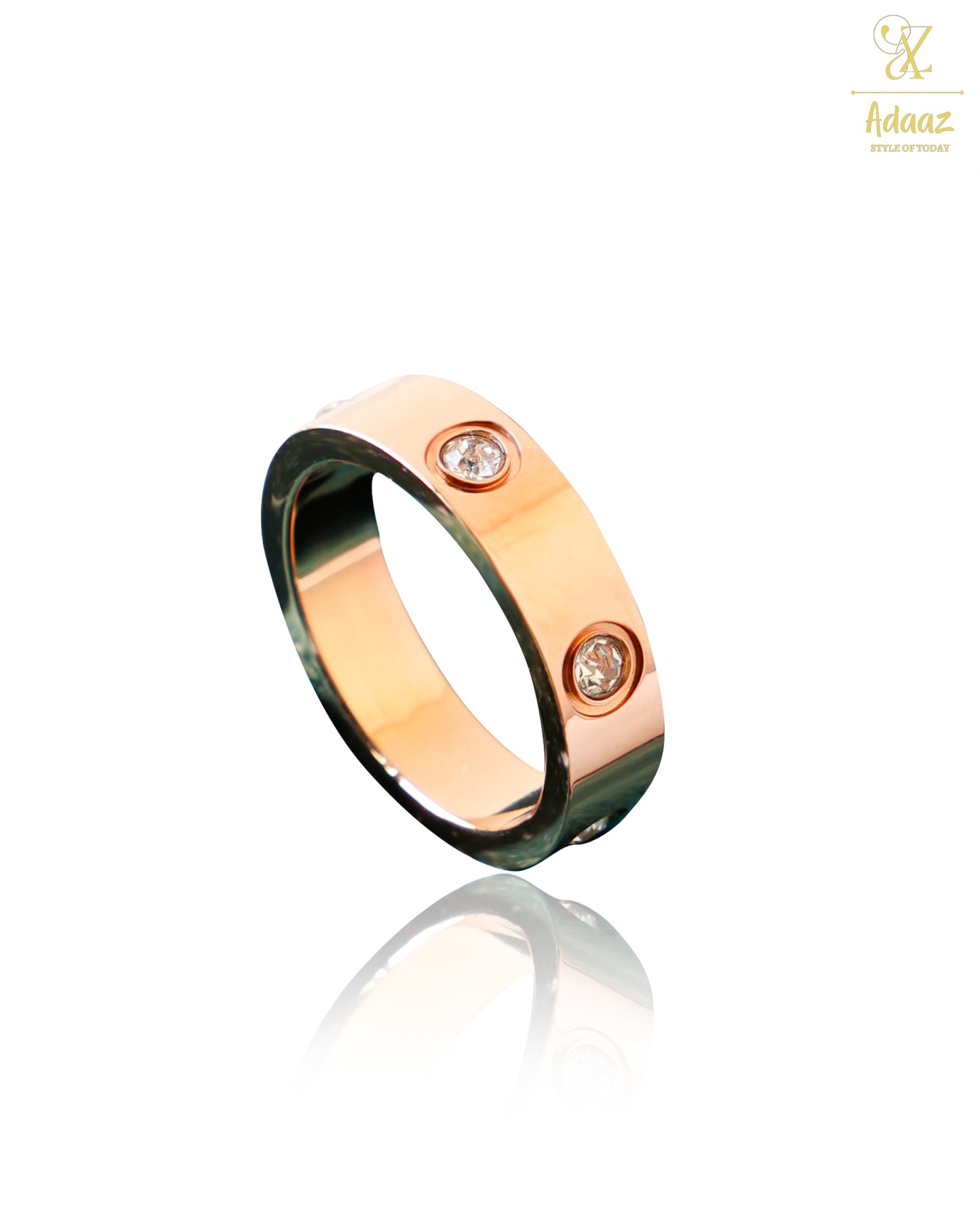 Anti-Tarnish Cartier Rose Gold Band Ring with Stones