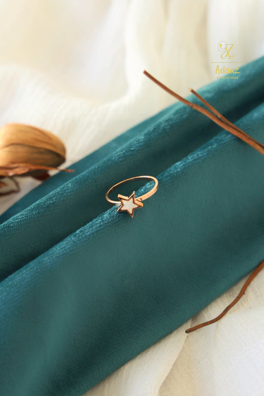 Stainless Steel Rose Gold-plated MOP Ring - Star