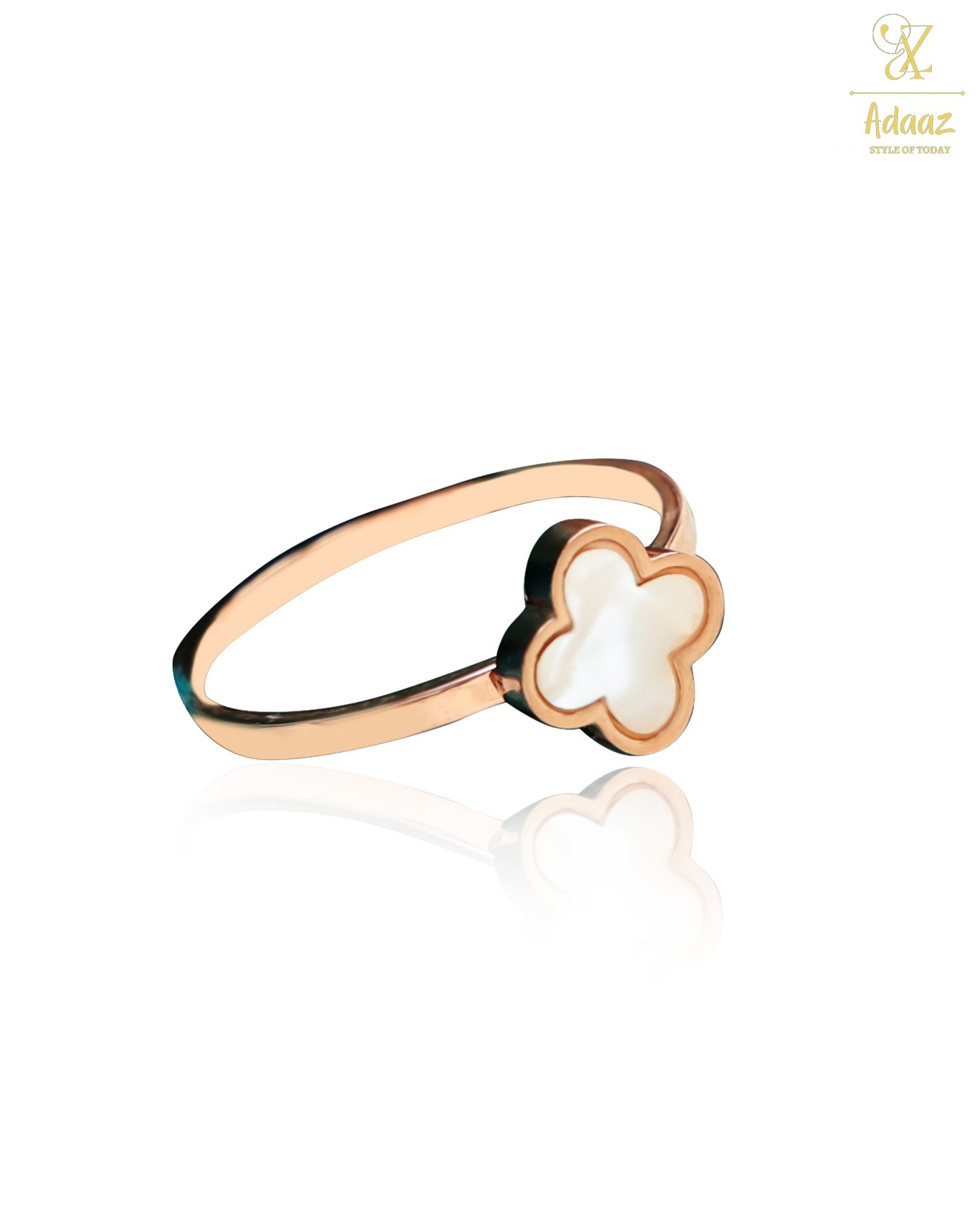 Stainless Steel Rose Gold MOP Ring - Clover