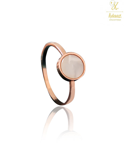 Stainless Steel Rose Gold-plated MOP Ring - Round