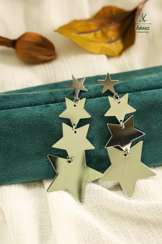 Classic 4 Tier Star Danglers Earring - Silver